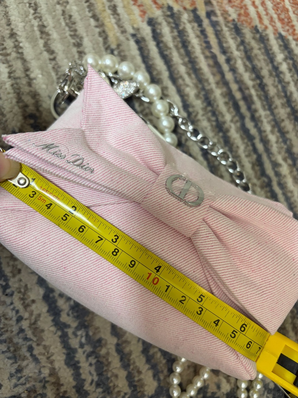 Dior Pink Bow Mini Shoulder Bag with Pearl & Chain Straps - Picture 13 of 16